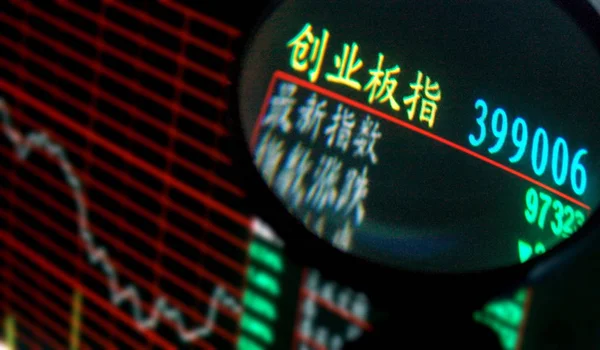 Chinext Index Látható Képernyőn Egy Bróker Ház Shaoyang Város Központi — Stock Fotó