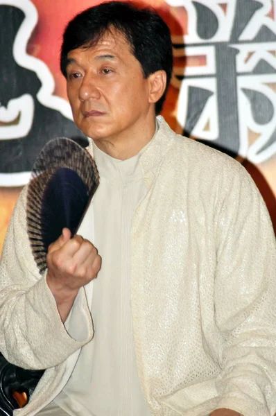 Hong Kong Kungfu Superster Jackie Chan Zien Een Persconferentie Voor — Stockfoto