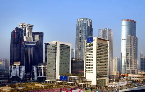 Városkép Modern Felhőkarcolók Sokemeletes Irodaházak Cbd Central Business District Shenzhen — Stock Fotó
