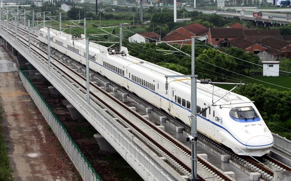 Crh China Railway High Speed Pociąg Biegnie Shanghai Hangzhou Kolei — Zdjęcie stockowe