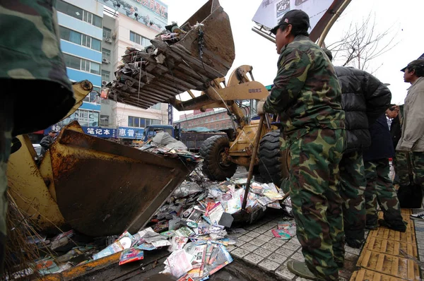 Los Discos Falsos Dvd Vcd Ven Destruidos Públicamente Shenyang Provincia — Foto de Stock