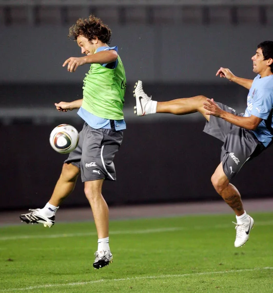Jogadores Seleção Uruguaia Futebol Masculino Praticam Durante Uma Sessão Treinamento — Fotografia de Stock