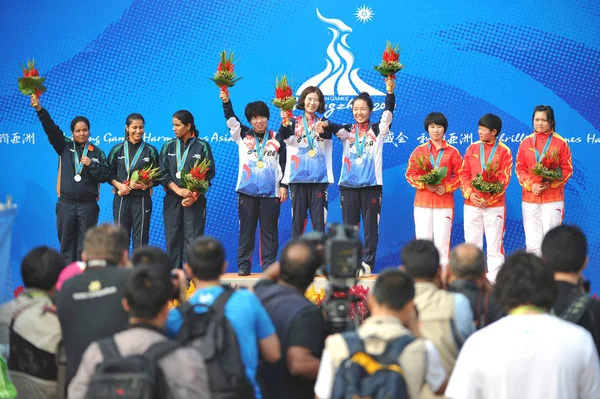 Équipe Corée Sud Centre Qui Remporté Médaille Inde Gauche Qui — Photo