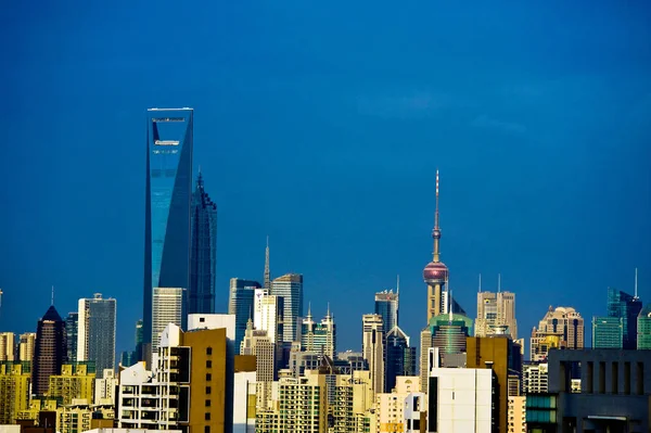 Pohled Shanghai World Financial Center Nejvyšší Jinmao Tower Oriental Pearl — Stock fotografie