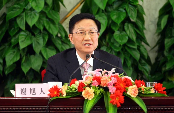 Xie Xuren Čínský Ministr Financí Odpovídá Otázku Tiskové Konferenci Pro — Stock fotografie