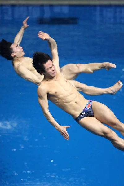 Chinas Qin Kai Zhang Xinhua Dive Final Mens Doubles Meter — Stock Photo, Image