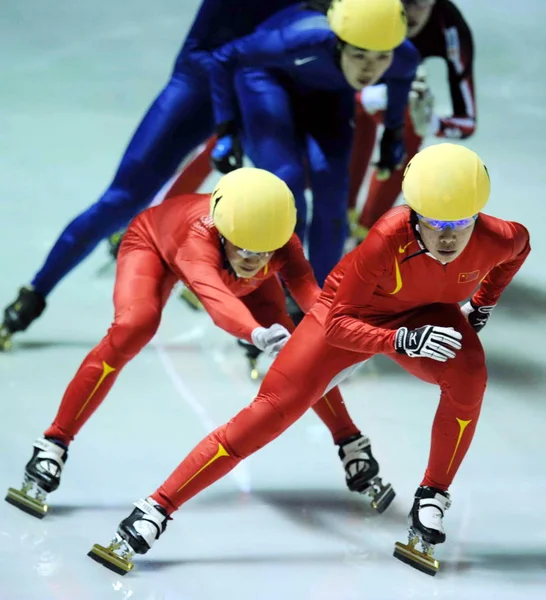 Patinadores Chinos Extranjeros Compiten Final Womens 3000M Short Track Speed —  Fotos de Stock