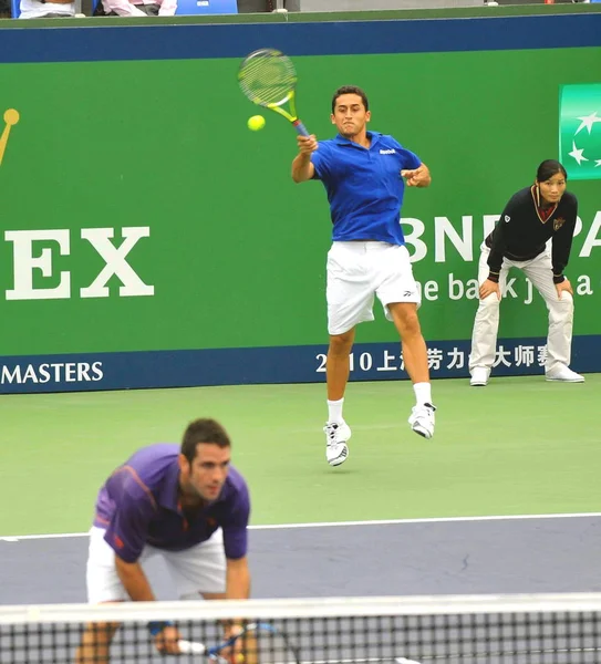 Nicolas Almagro David Marrero Van Spanje Concurreren Chinas Gong Maoxin — Stockfoto