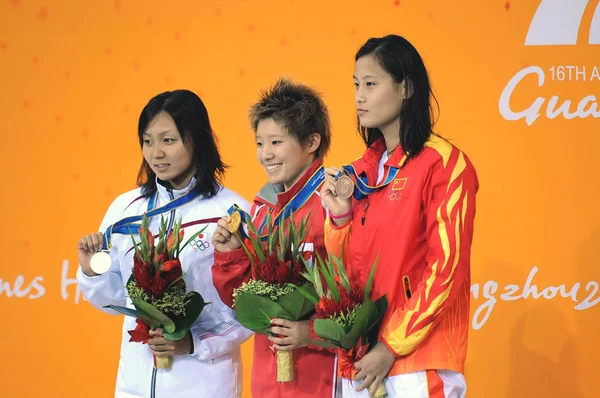 Desde Izquierda Yuka Kato Japón Medallista Plata Tao Singapur Medallista —  Fotos de Stock