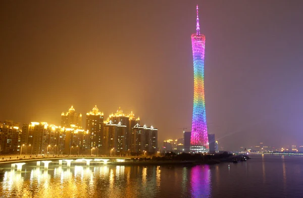 Vista Nocturna Torre Del Cantón Anteriormente Llamada Torre Guangzhou Turismo — Foto de Stock
