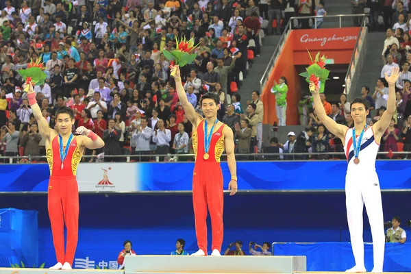 Desde Izquierda Chinas Yang Mingyong Medallista Plata Teng Haibin Medallista —  Fotos de Stock