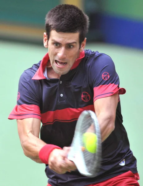 Novak Djokovic Aus Serbien Tritt Gegen Guillermo Garcia Lopez Aus — Stockfoto
