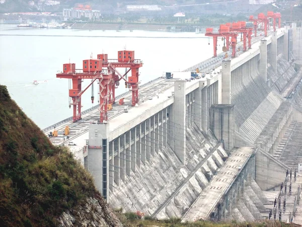 View Three Gorges Dam Yangtze River Yichang City Central Chinas — Stock Photo, Image