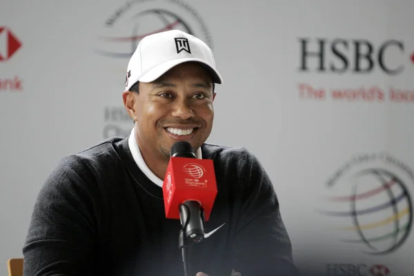 Tiger Woods Visto Durante Uma Conferência Imprensa Antes Evento Pro — Fotografia de Stock