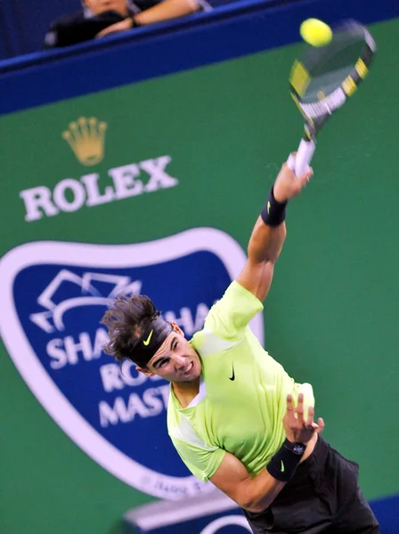 Rafael Nadal Spanien Serverar Mot Stanislas Wawrinka Schweiz Den Andra — Stockfoto