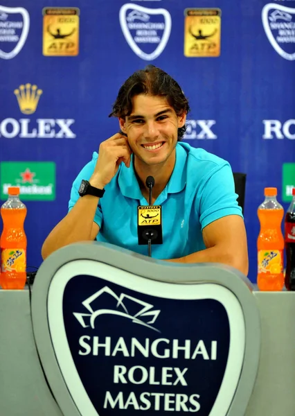 Rafael Nadal Aus Spanien Hört Sich Eine Frage Während Einer — Stockfoto