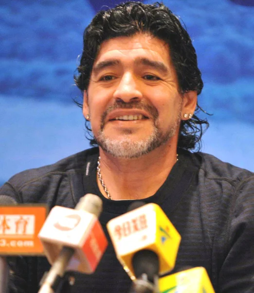 Jugador Entrenador Argentino Diego Maradona Visto Durante Una Conferencia Prensa — Foto de Stock