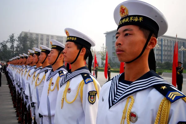 Kínai Pla Népek Felszabadítási Hadsereg Haditengerészeti Becsület Katonák Előtt Látható — Stock Fotó