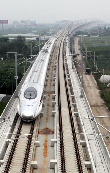 Crh Kina Railway Höghastighetståg Tåget Går Shanghai Hangzhou Höghastighetsjärnvägen Provkörning — Stockfoto