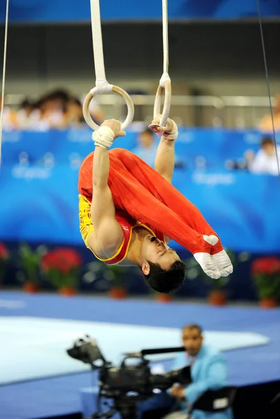 Chinas Teng Haibin Compete Nos Anéis Voadores Final Geral Individual — Fotografia de Stock