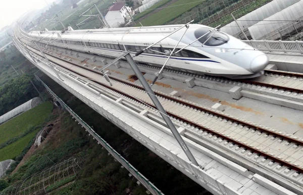 Crh Kínai Vasúti Nagysebességű Vonat Fut Shanghai Hangzhou Nagysebességű Vasútvonal — Stock Fotó