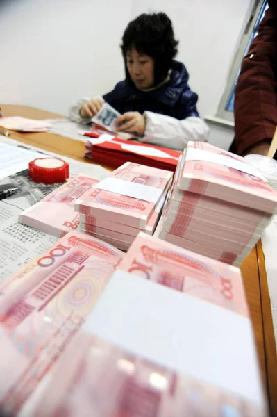 Kínai Jegyző Számít Rmb Renminbi Jüan Bankjegyek Banki László Megyei — Stock Fotó