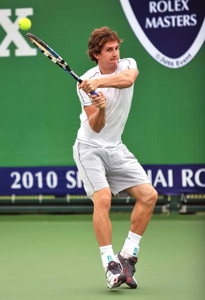 Russische Professionele Tennisspeelster Igor Andreev Speelt Een Schot Tijdens Een — Stockfoto