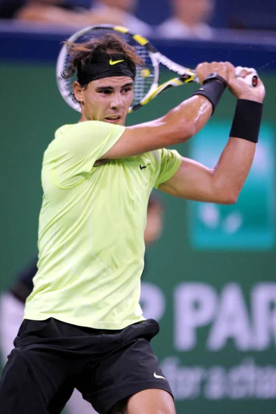Rafael Nadal Spanien Returnerar Ett Skott Mot Stanislas Wawrinka Schweiz — Stockfoto