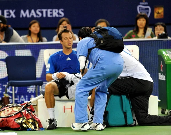 Philipp Kohlschreiber Germany Attended Physio Personnel While Competing Andy Roddick — Stock Photo, Image