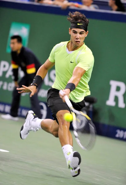 Rafael Nadal Spanien Returnerar Ett Skott Mot Stanislas Wawrinka Schweiz — Stockfoto