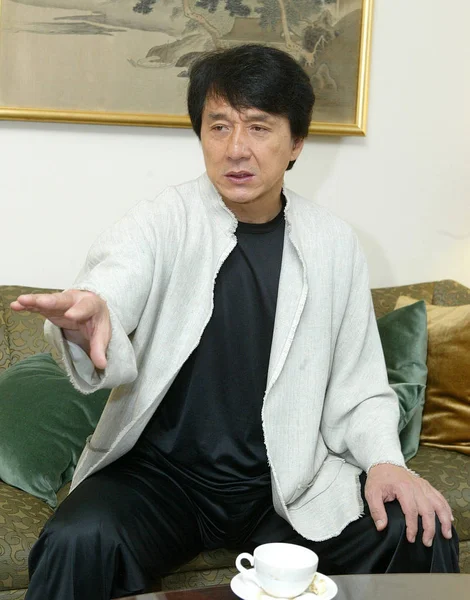 Hong Kong Kungfu Superstar Jackie Chan Beantwortet Fragen Während Eines — Stockfoto