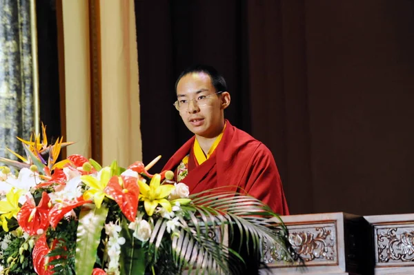 Panchen Lama Bainqen Erdini Qoigyijabu Hovoří Během Zahajovací Slavnosti Světové — Stock fotografie