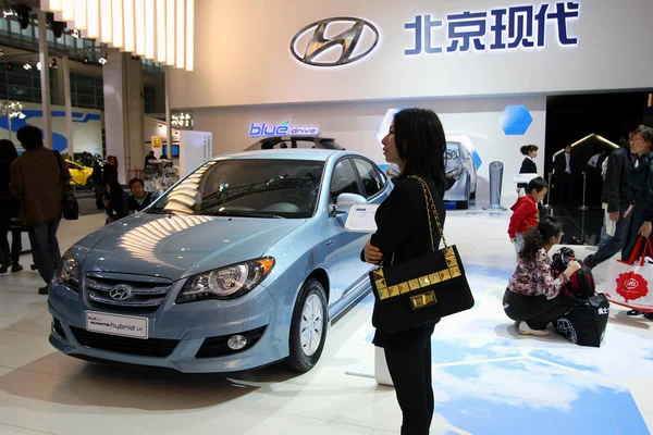 Een Hyundai Auto Wordt Gezien Tentoongesteld Tijdens Een Autoshow Beijing — Stockfoto