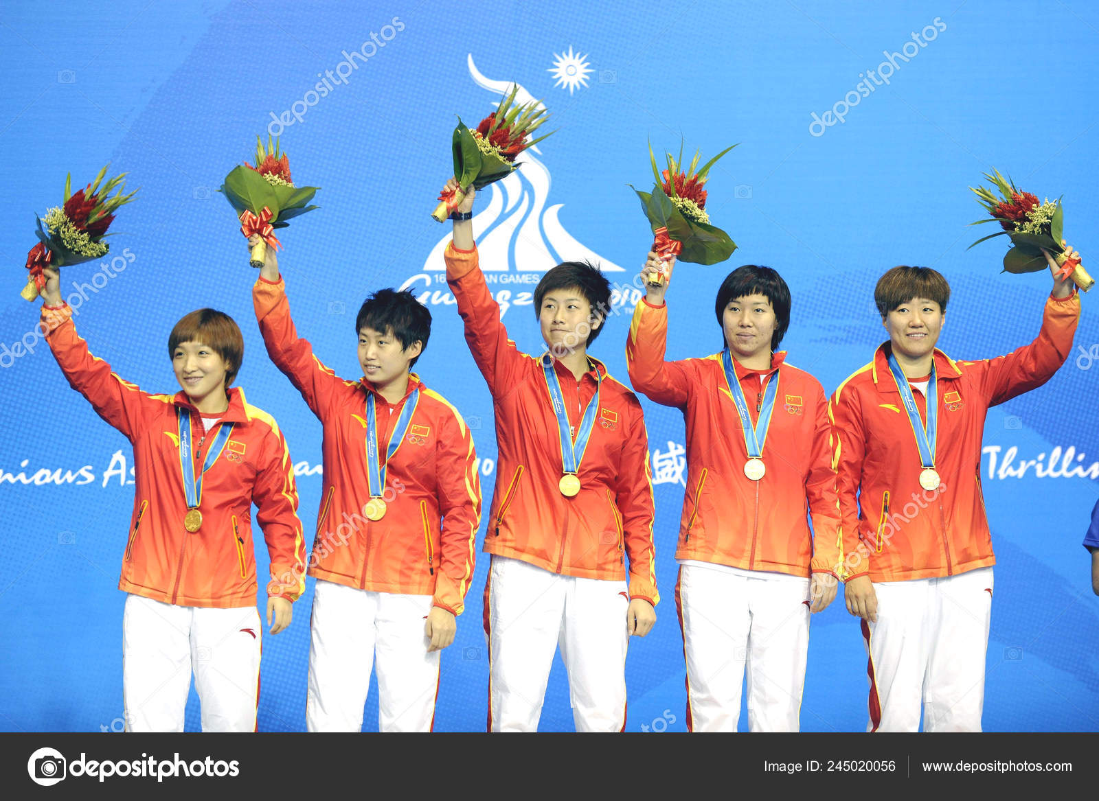 Team China Celebrates Gold Medal Podium Award Ceremony Table Tennis