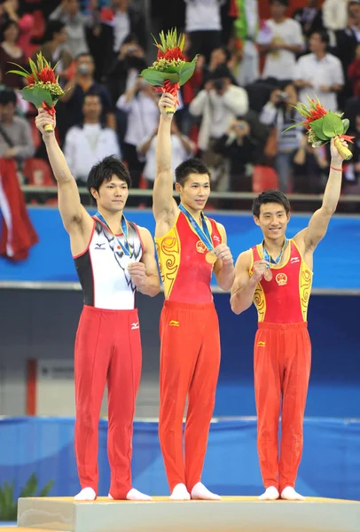 Fra Venstre Shun Kuwahara Japan Sølv Medaljevinder Chinas Zhang Chenglong - Stock-foto