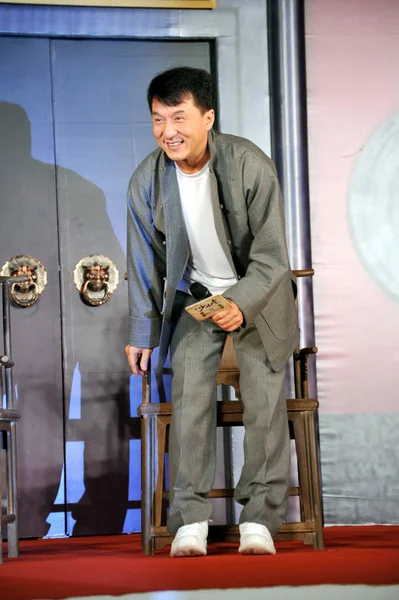 Hongkongské Kungfu Superstar Jackie Chan Vidět Tiskové Konferenci Podporu Nového — Stock fotografie