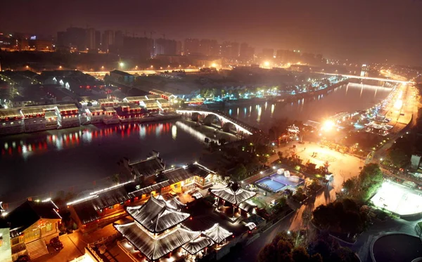 Νυχτερινή Θέα Του Μεγάλου Καναλιού Στην Πόλη Χανγκζού Ανατολική Επαρχία — Φωτογραφία Αρχείου