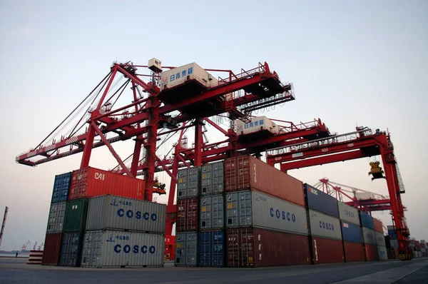 Bestand Containers Kranen Zijn Zien Een Container Terminal Haven Van — Stockfoto