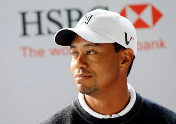 Golfer Tiger Woods Seen Press Conference Pro Event Hsbc Golf — Stock Photo, Image