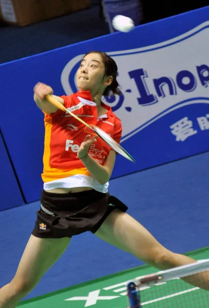 2010年12月5日 在中国上海举行的2010年中国羽毛球公开赛上 中国选手王世贤参加了女子单打决赛 — 图库照片