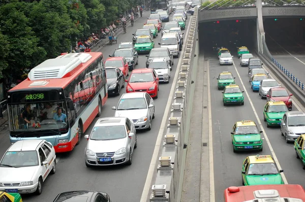 Des Masses Voitures Autobus Sont Vues Dans Embouteillage Dans Une — Photo