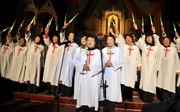 Sbor Během Uctívání Katolického Kostela Štědrý Den Nanjing City Provincii — Stock fotografie