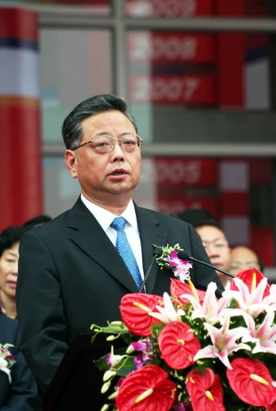 Huang Xiaojing Guvernör Fujian Provinsen Talar Vid Invigningen Den Cross — Stockfoto