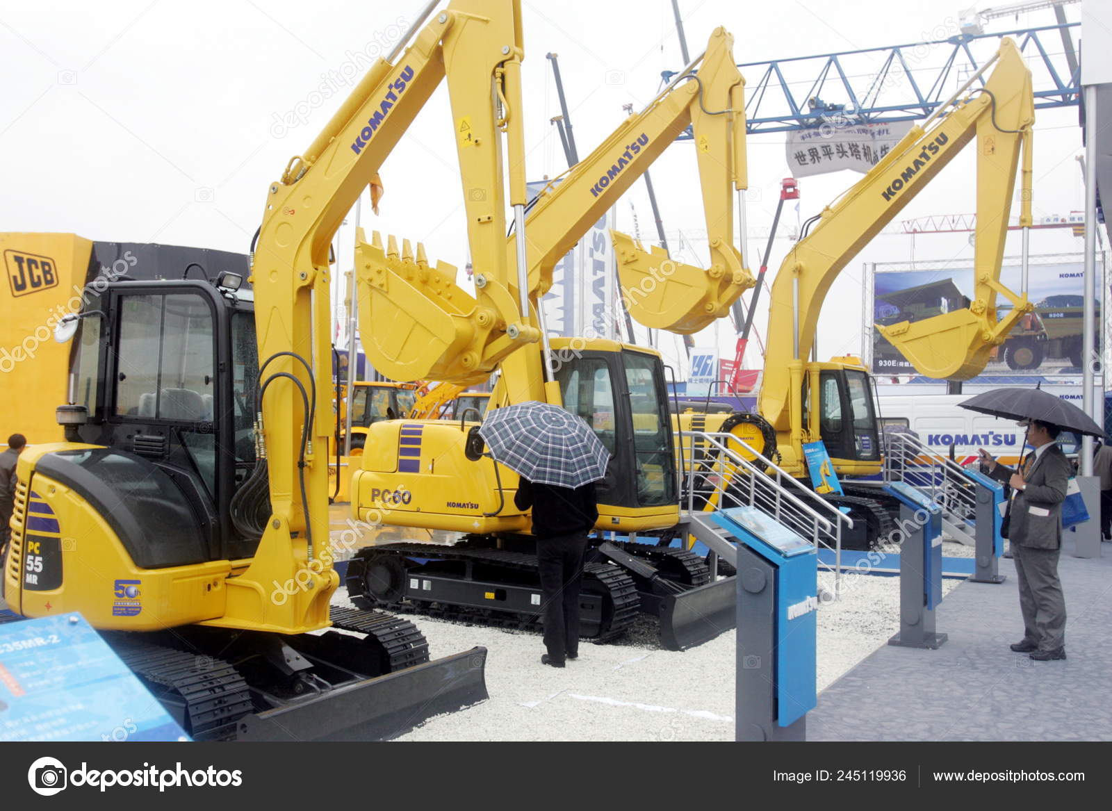 Visitors Look Komatsu Excavators Construction Machinery Exhibition