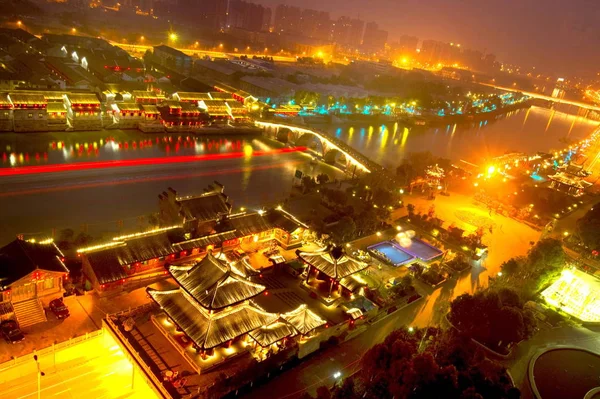 Vista Nocturna Del Gran Canal Ciudad Hangzhou Provincia Chinas Zhejiang —  Fotos de Stock