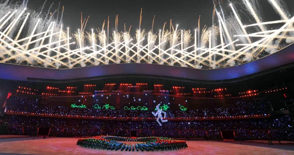 Artificii Explodează Deasupra Stadionului Ceremonia Deschidere Jocurilor Asiatice Para Din — Fotografie, imagine de stoc