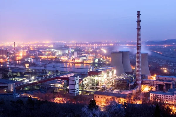 File Night View Steel Plant Shougang Group Outskirts Beijing China — Fotografia de Stock