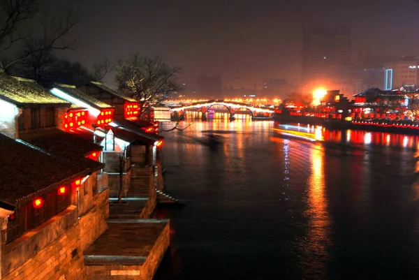 Vista Nocturna Del Gran Canal Ciudad Hangzhou Provincia Chinas Zhejiang —  Fotos de Stock