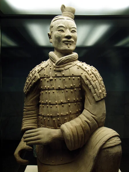 テラコッタの戦士は 2008年7月25日 中国北西部の西安市にある皇帝Qins Terra Cotta Warriorsと馬博物館に展示されています — ストック写真