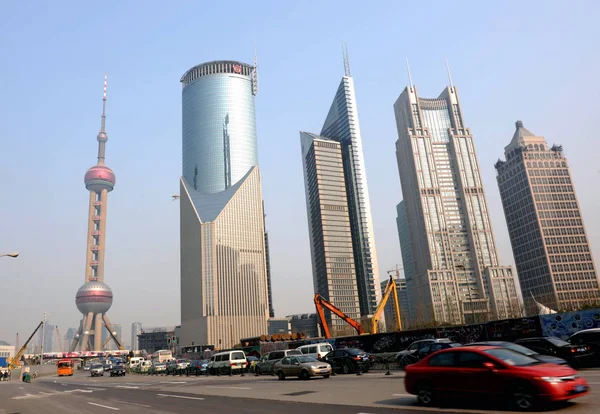 View Oriental Pearl Tower Other Skyscrapers High Rise Office Buildings — Stock Photo, Image